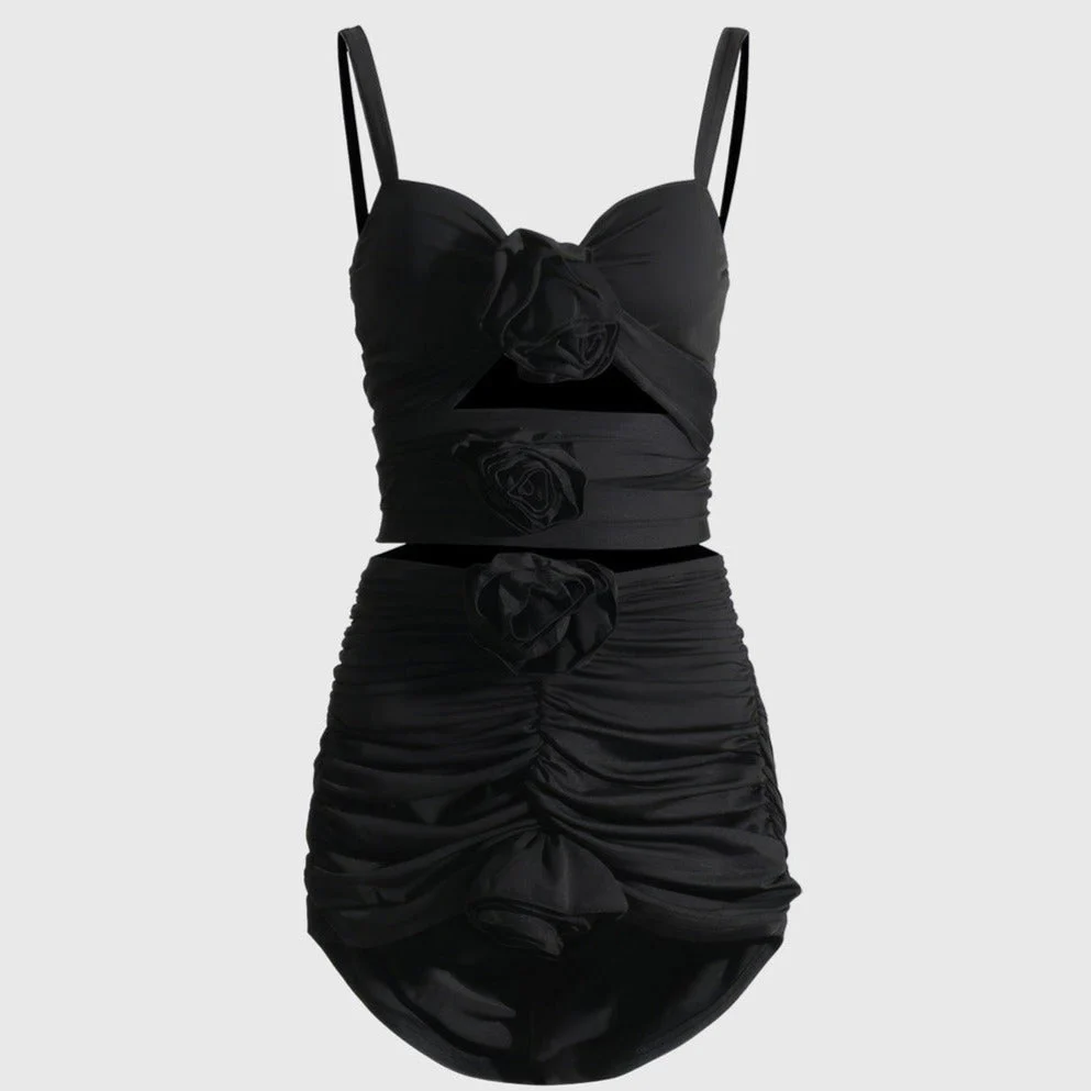 Black TOP and Skirt SET with Flowers - Image 4