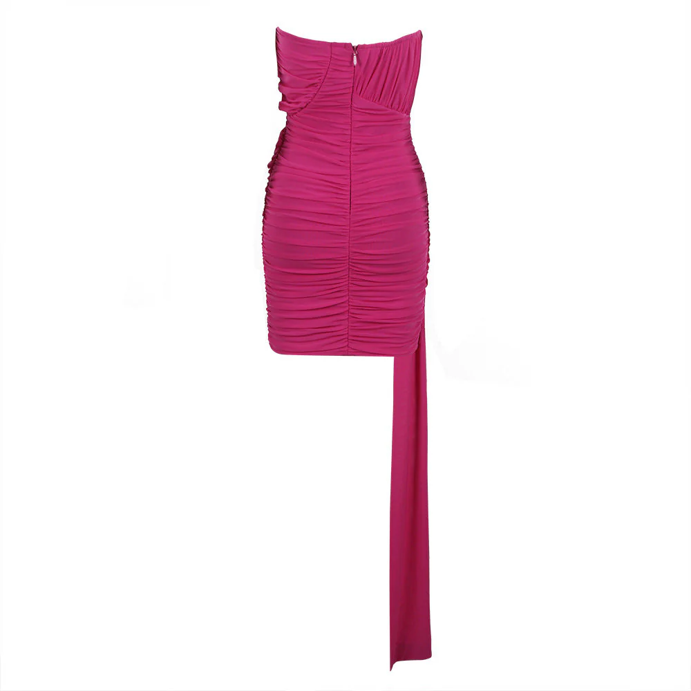 HANAO PINK RUCHED Mini Dress with TRAIN and ROSE BOWS - Image 5