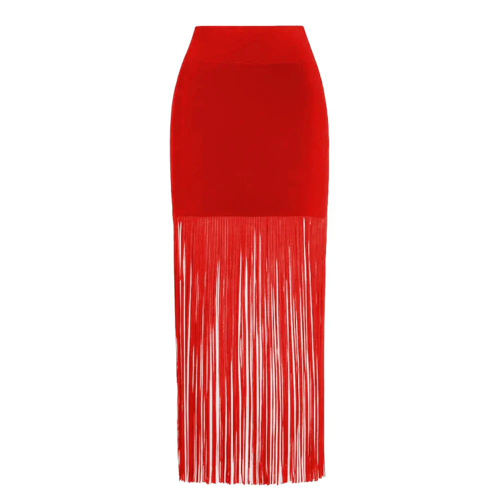 RED FLowER BODYSUIT and SIDE SLIT MAXY Skirt - Image 12