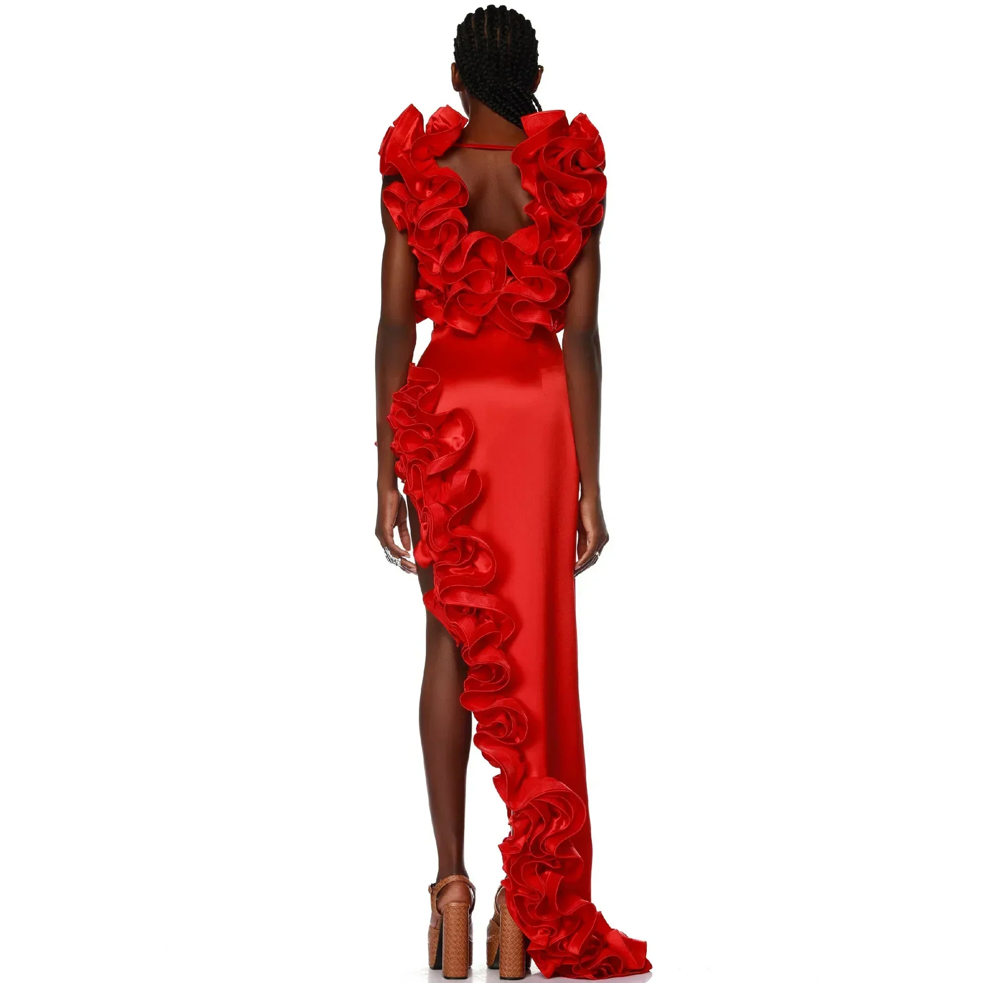 RED FLowER BODYSUIT and SIDE SLIT MAXY Skirt - Image 4