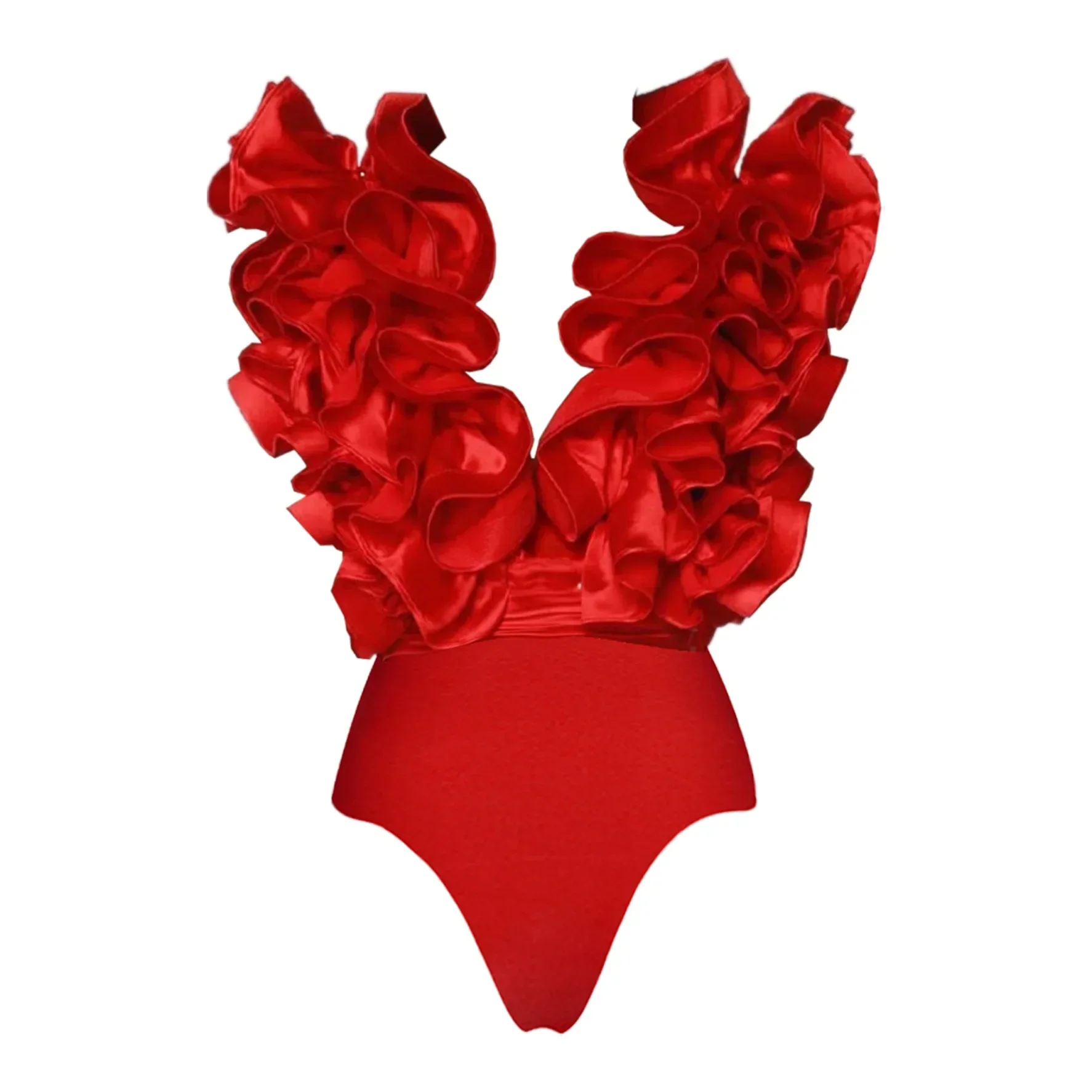 RED FLowER BODYSUIT and SIDE SLIT MAXY Skirt - Image 6