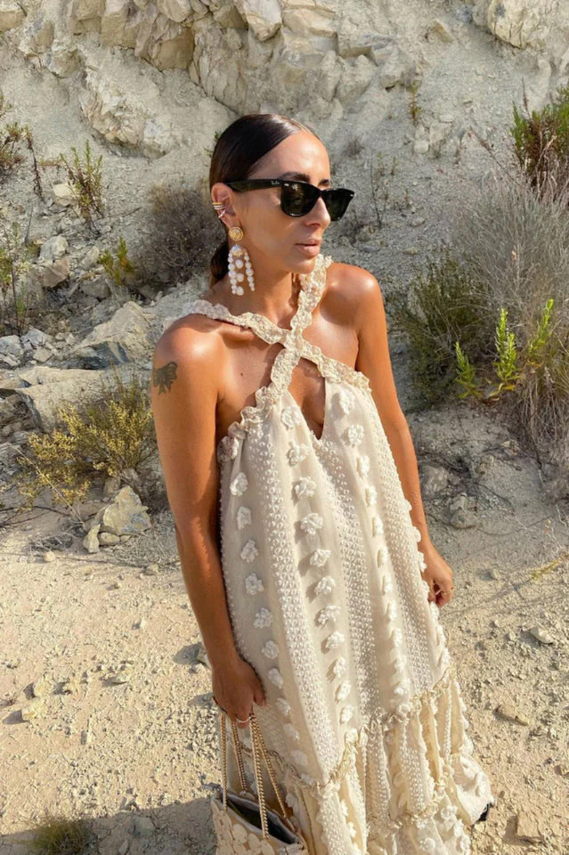 3D Flower Patchwork Halter Maxi Dress - Image 3