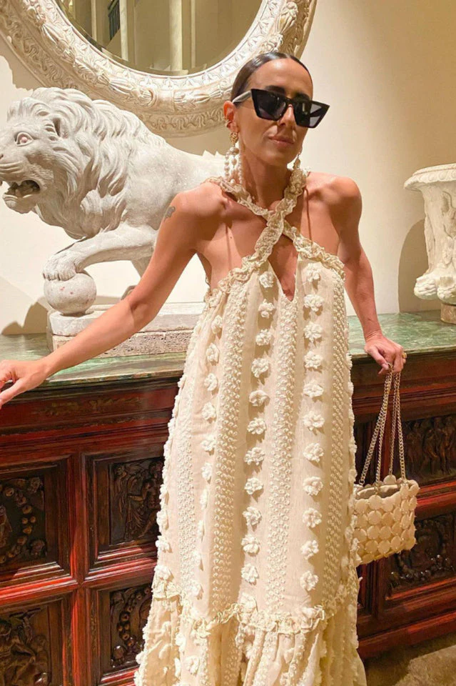 3D Flower Patchwork Halter Maxi Dress - Image 5