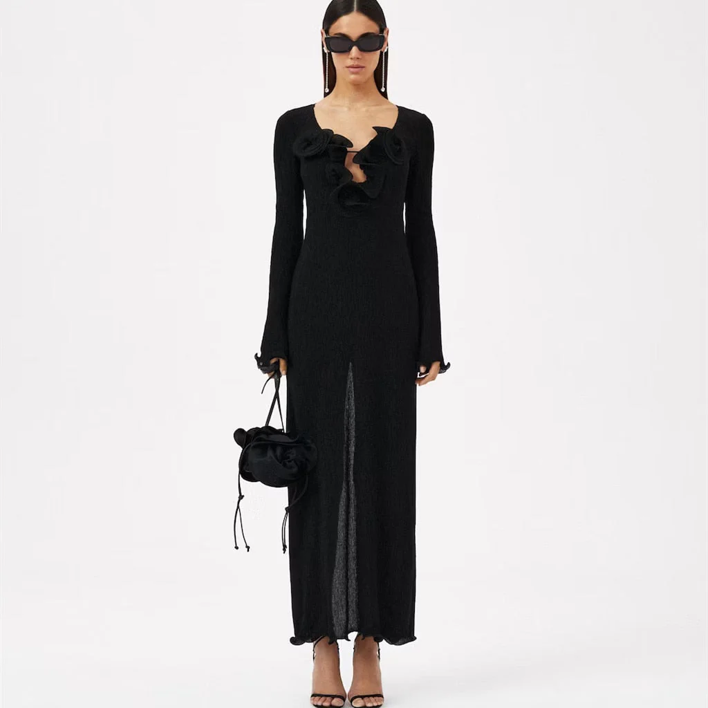 SAKURA Mesh Long Sleeve MAXI Dress with Flowers - Image 5