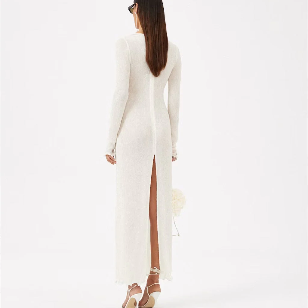 SAKURA Mesh Long Sleeve MAXI Dress with Flowers - Image 6