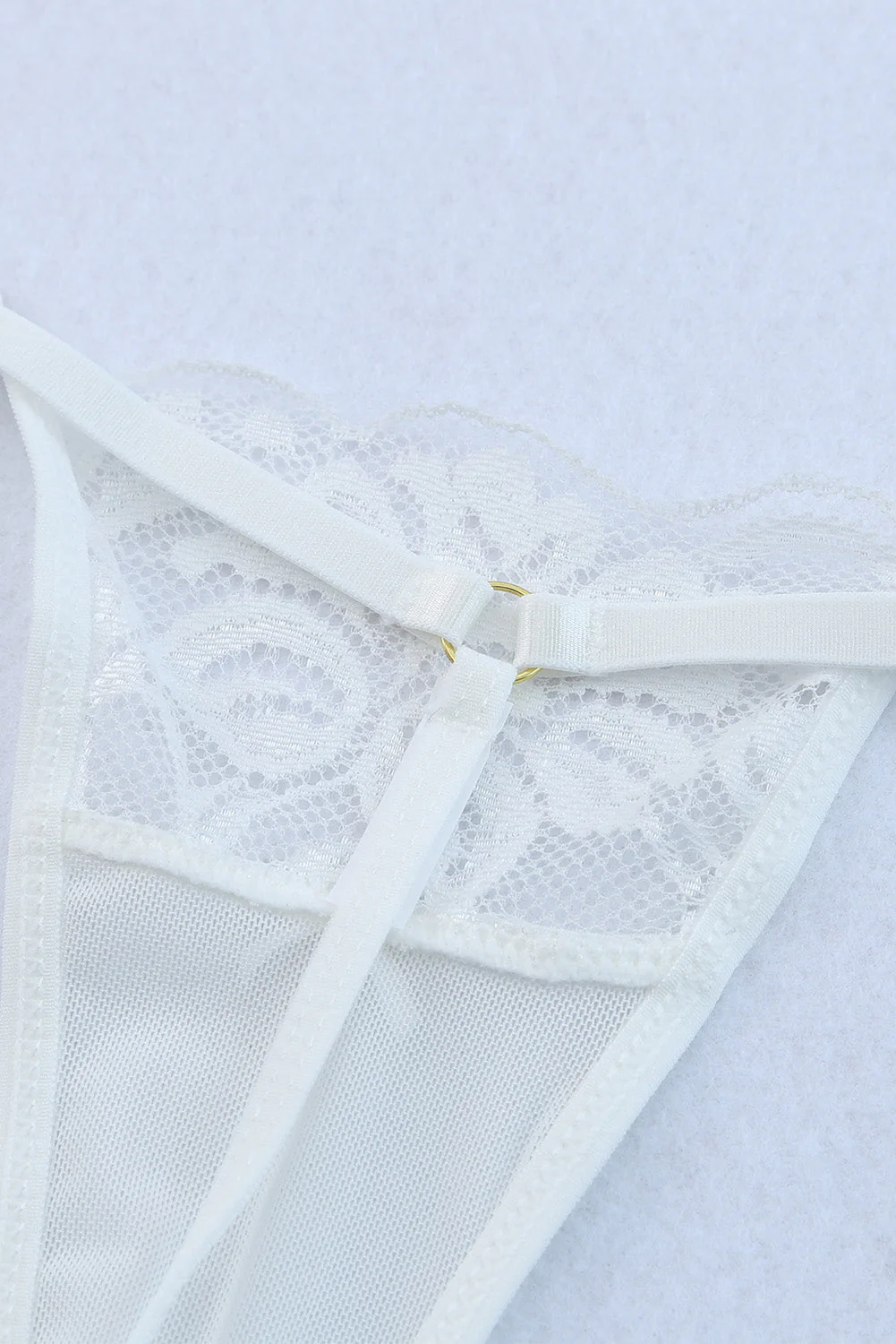 3Pcs Lace Mesh Lingerie Set With Feather Garter Belt - Image 12