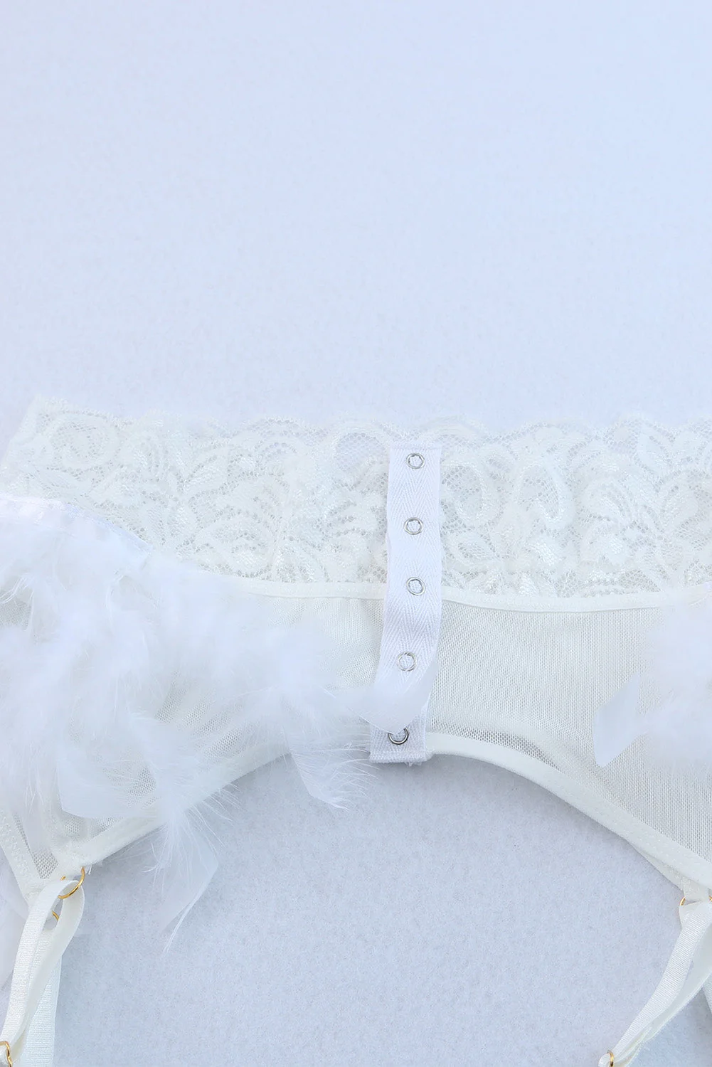 3Pcs Lace Mesh Lingerie Set With Feather Garter Belt - Image 13