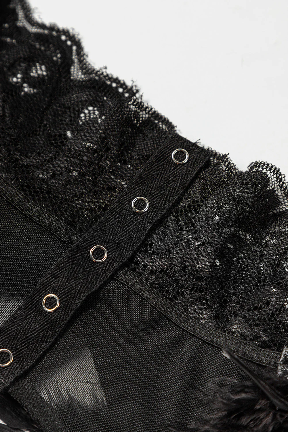 3Pcs Lace Mesh Lingerie Set With Feather Garter Belt - Image 28