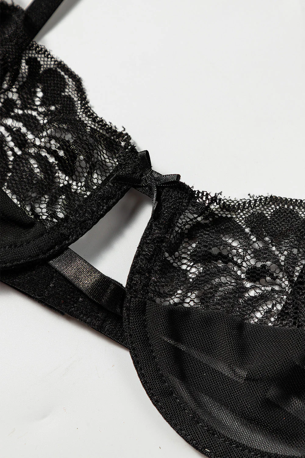 3Pcs Lace Mesh Lingerie Set With Feather Garter Belt - Image 33
