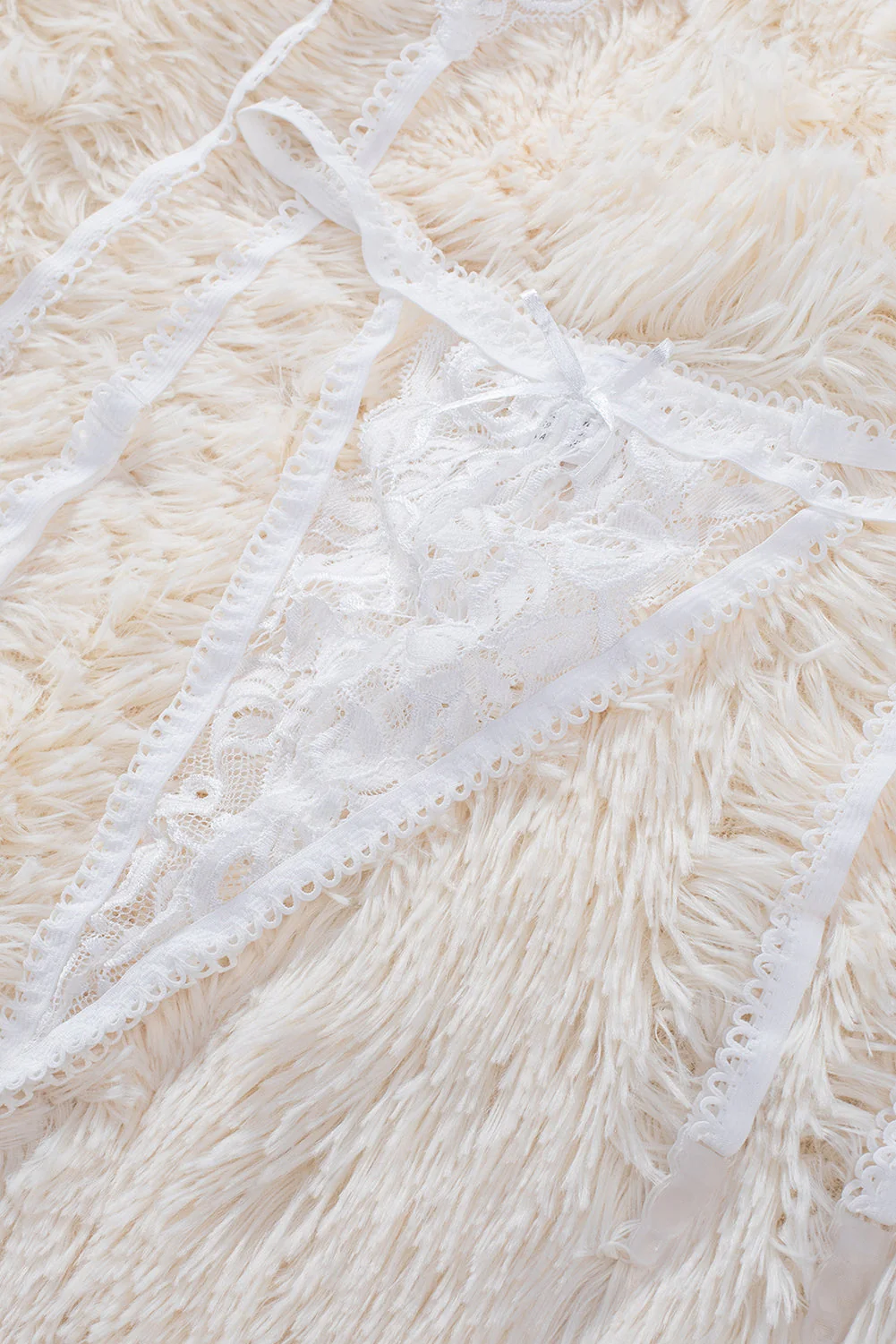 3Pcs Lace Patch Strappy Bra Thong Lingerie Set With Garter Belt - Image 14