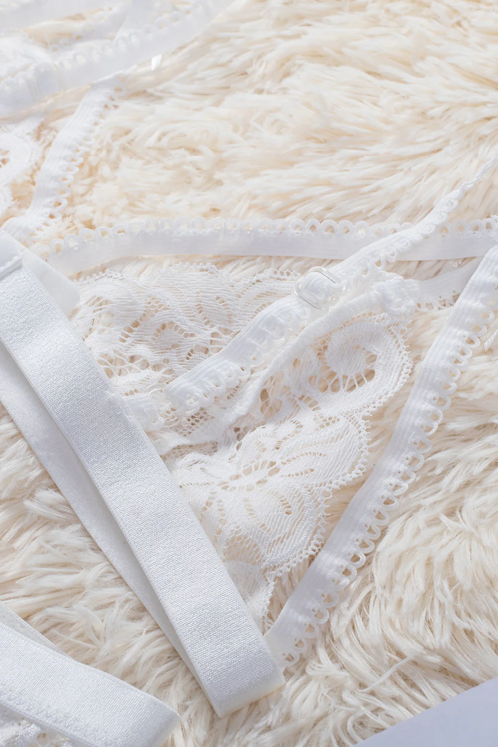 3Pcs Lace Patch Strappy Bra Thong Lingerie Set With Garter Belt - Image 22
