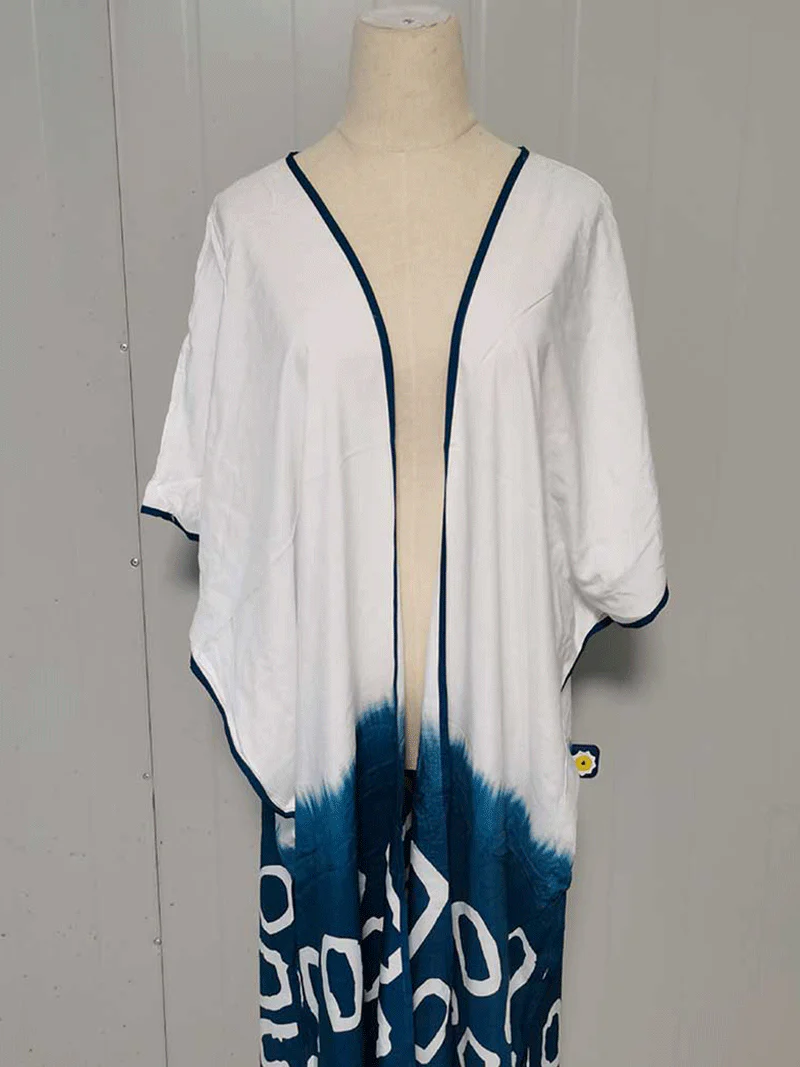 Gift Kimono Half Print White Color Polyester Long Length Gown Kimono - Image 3