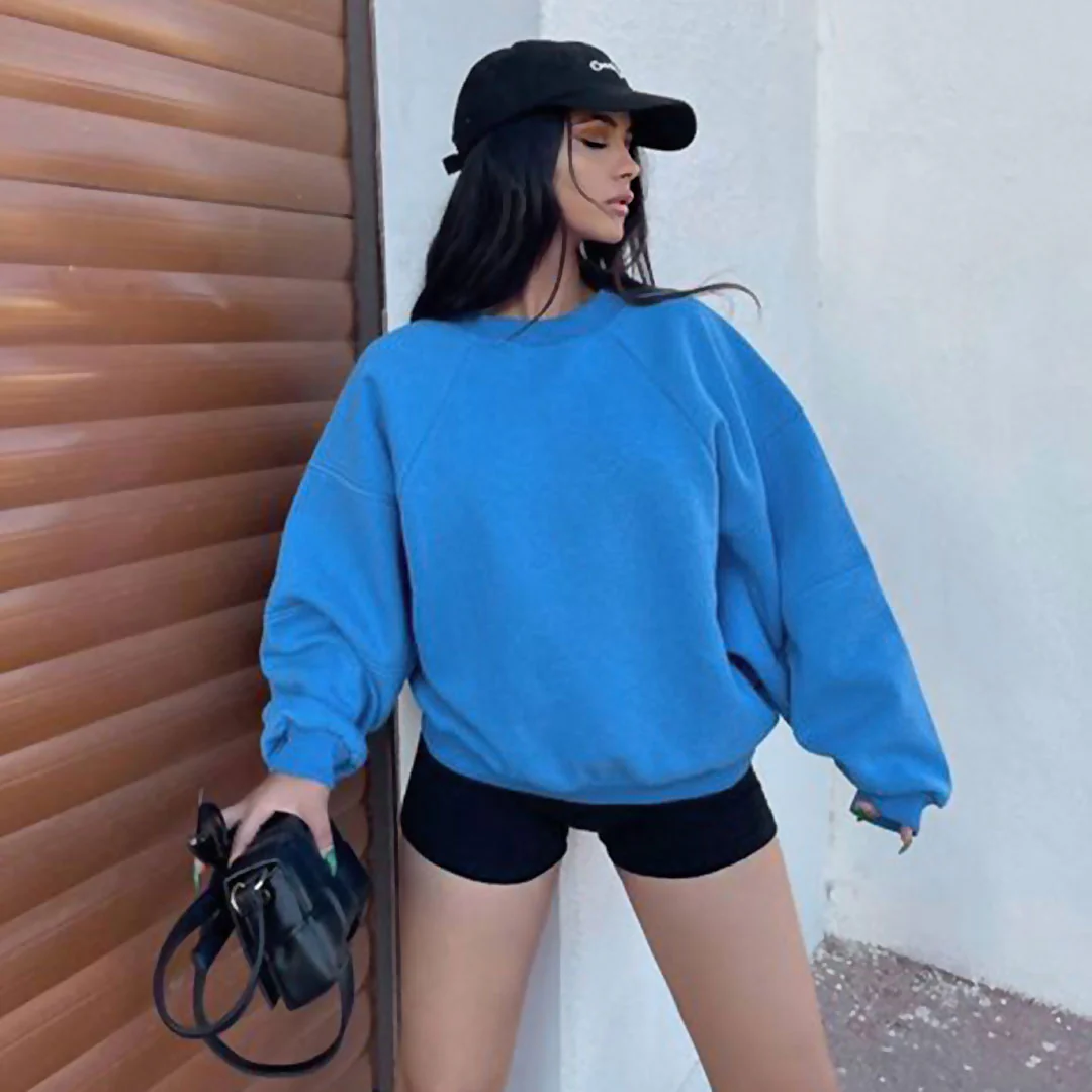 Active Ribbed Trim Drop Shoulder Long Sleeve Crew Neck Sweatshirt - Royal Blue - Image 2