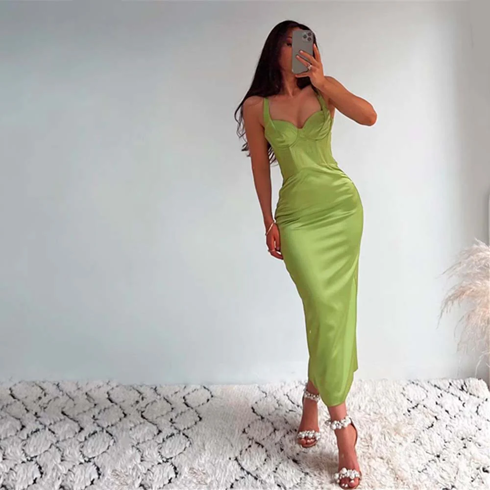 TAMIKO STRAPS GREEN BODYCON MAXI Dress - Image 3