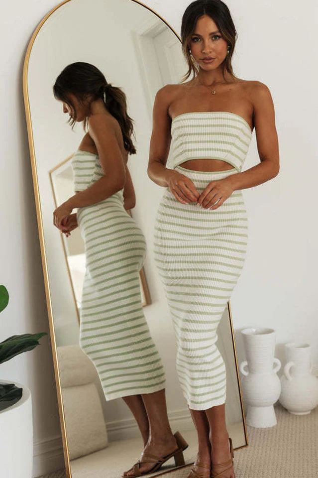 Adelaide Stripe Cutout Rib Midi Tube Dress - Image 11
