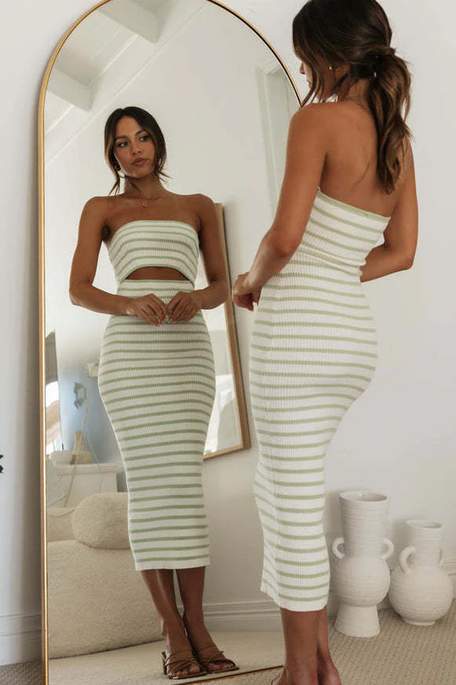 Adelaide Stripe Cutout Rib Midi Tube Dress - Image 14
