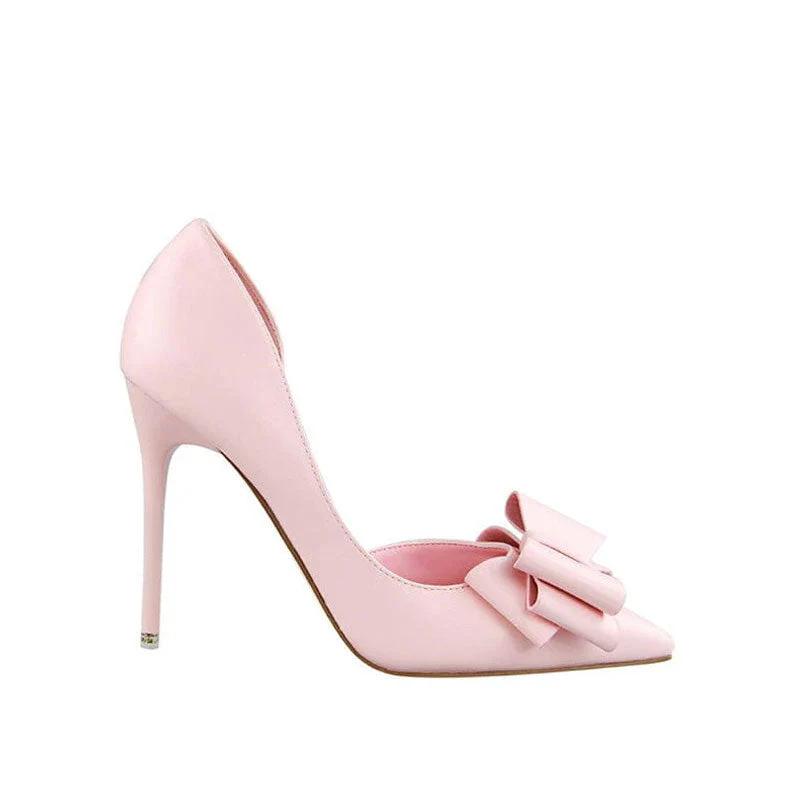 Adorable Bowknot Statement Pointed Toe High Heel D'Orsay Pumps - Pink - Image 5