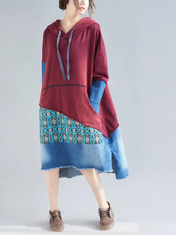 Adriana Vintage Patchwork Hooded Shift Dress - Image 6
