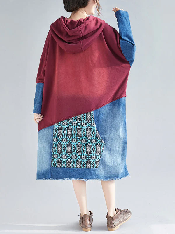 Adriana Vintage Patchwork Hooded Shift Dress - Image 7
