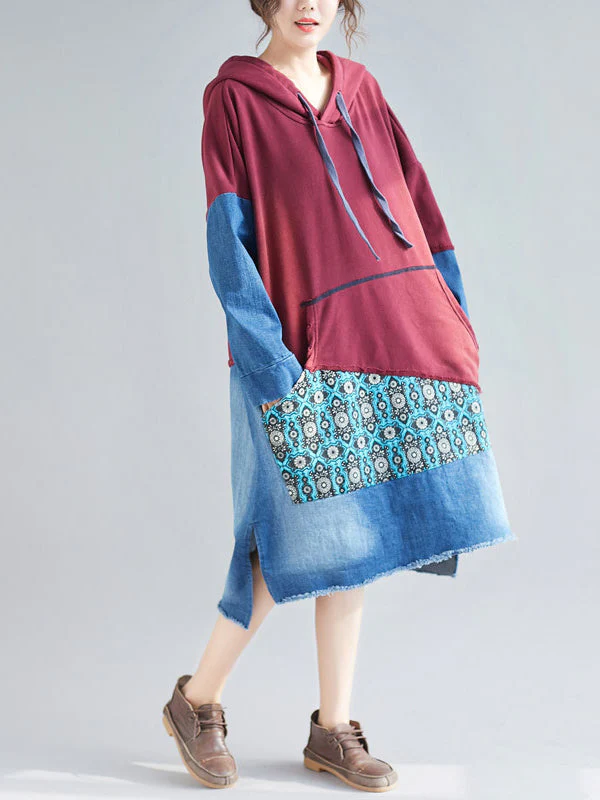 Adriana Vintage Patchwork Hooded Shift Dress - Image 8