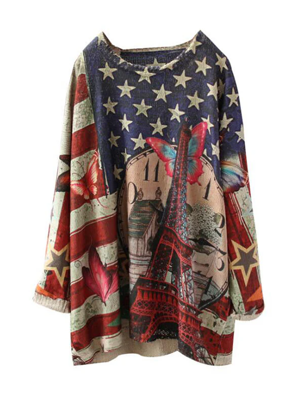 Aida Vintage Contrasting Star Print Knit Top - Image 2