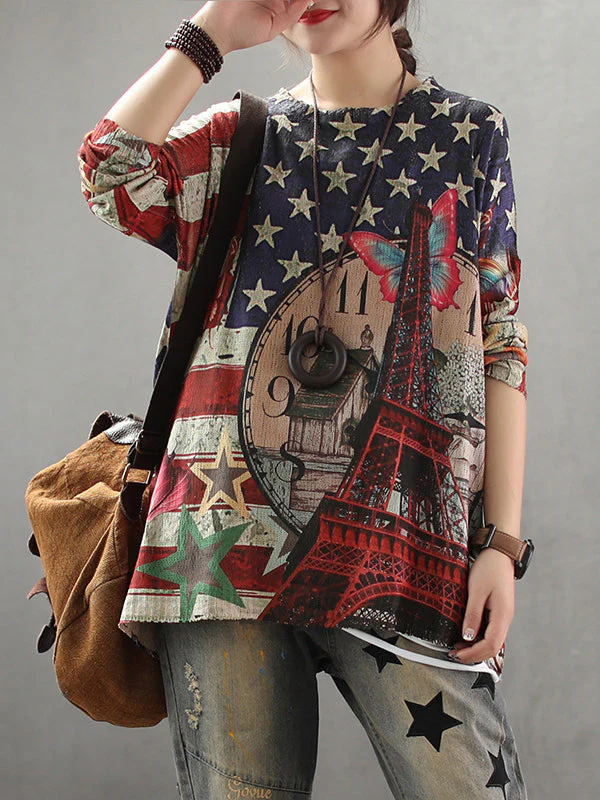 Aida Vintage Contrasting Star Print Knit Top - Image 3