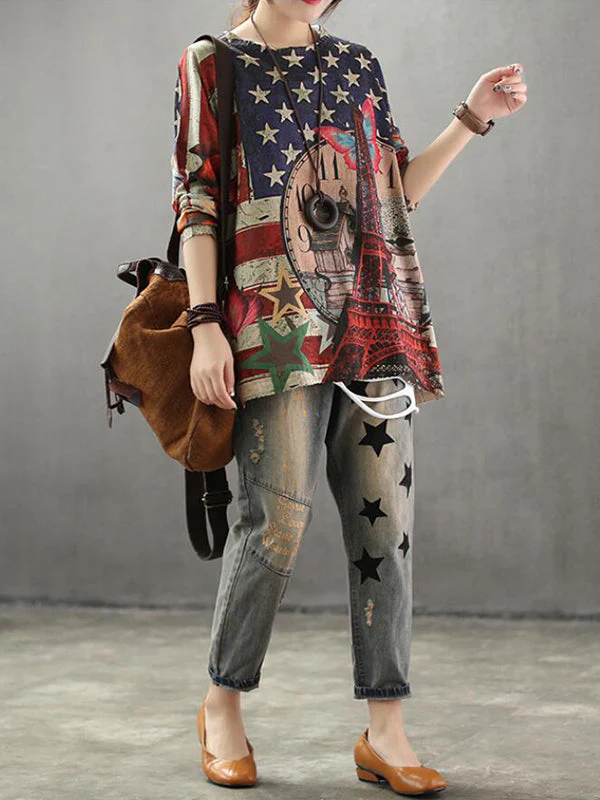 Aida Vintage Contrasting Star Print Knit Top - Image 4