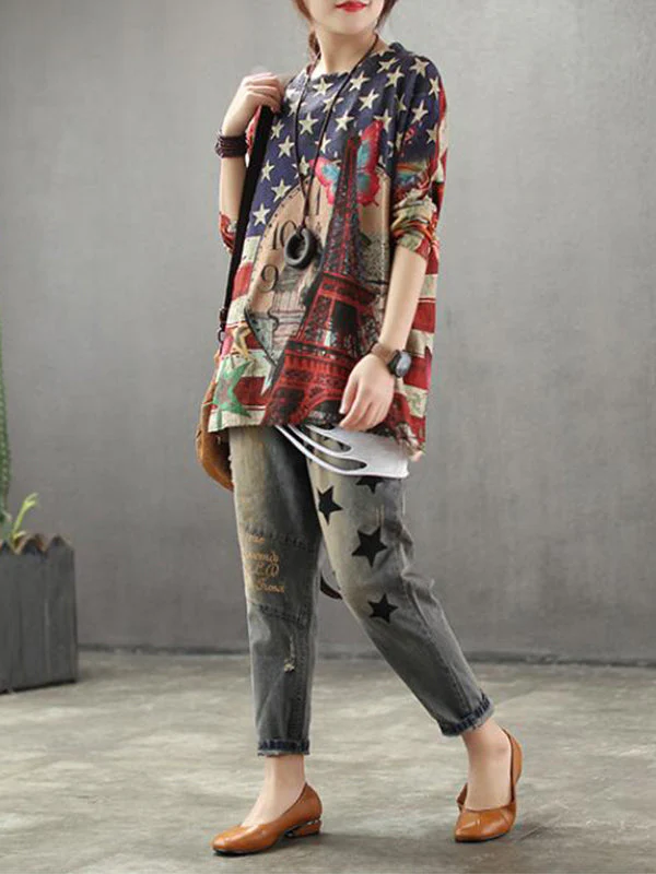 Aida Vintage Contrasting Star Print Knit Top - Image 5