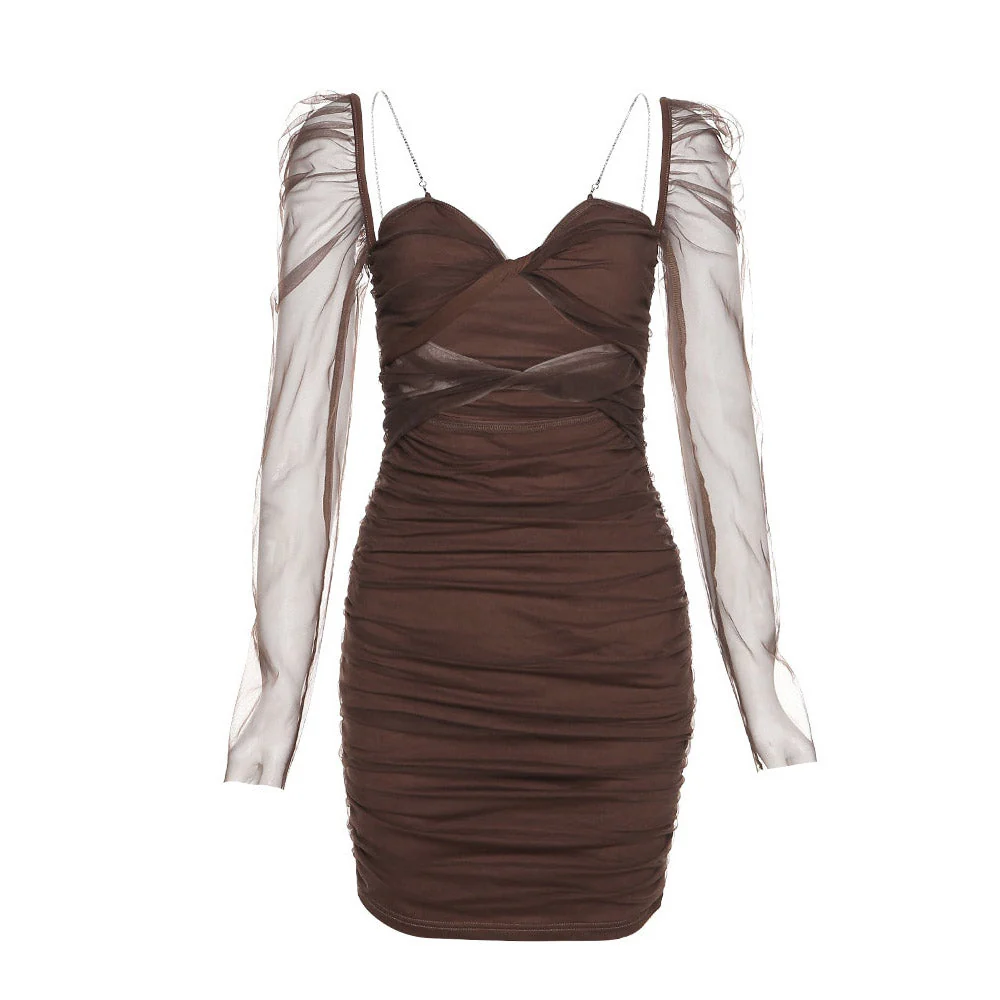 TAKAKO AUBURN Mesh Long Sleeve Mini Dress - Image 2