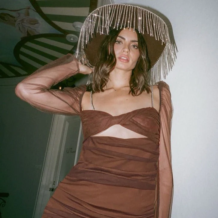 TAKAKO AUBURN Mesh Long Sleeve Mini Dress - Image 7