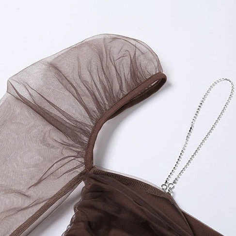 TAKAKO AUBURN Mesh Long Sleeve Mini Dress - Image 9