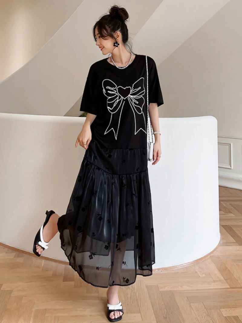 Summer Black Round Neck  Short Sleeve A Line Casual Dress - Image 4
