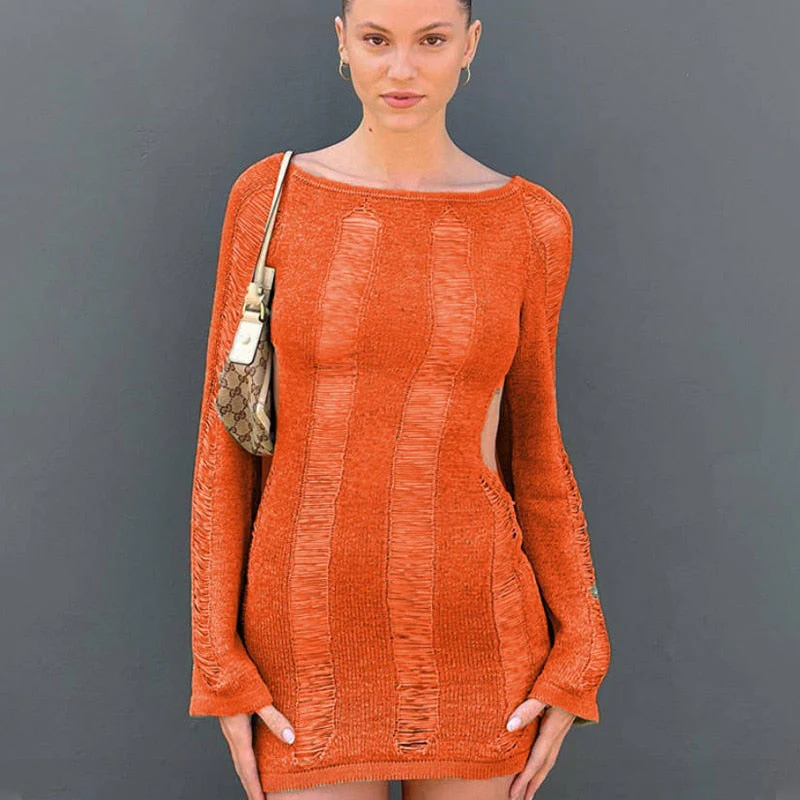 SUZUME TASSEL CUT Out LongSleeve Mini Dress - Image 6