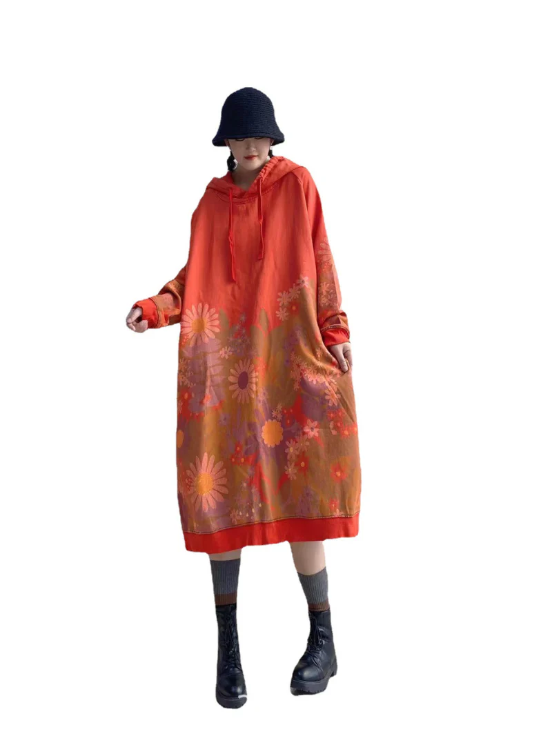 All Of Me Floral Print Hooded Sweater Midi Dress - Image 10