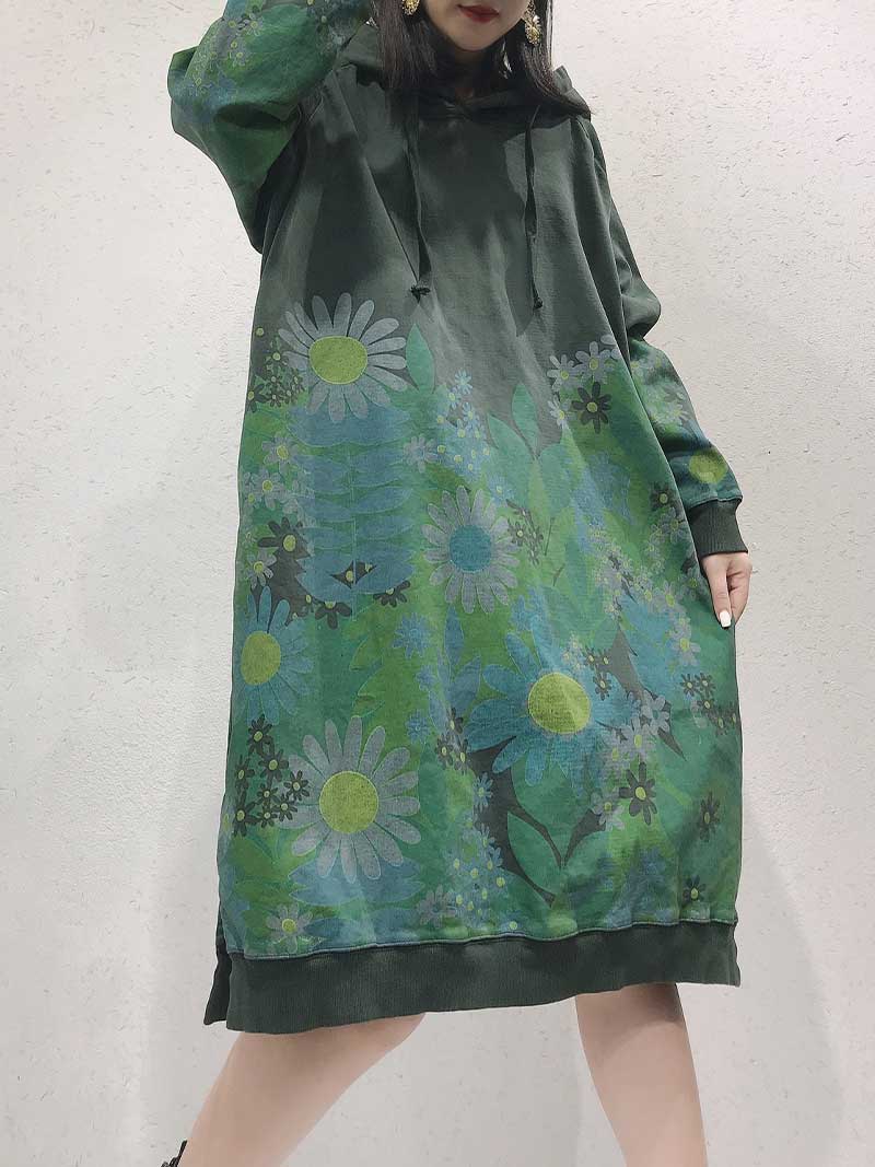 All Of Me Floral Print Hooded Sweater Midi Dress - Image 5