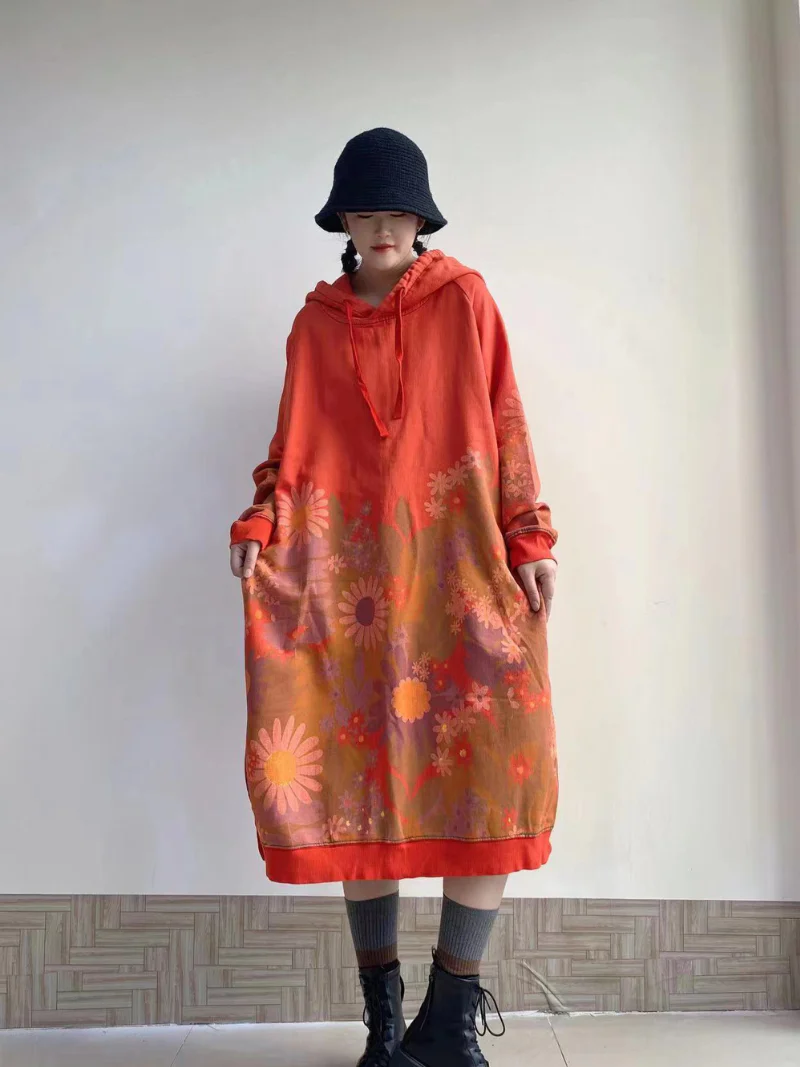 All Of Me Floral Print Hooded Sweater Midi Dress - Image 7