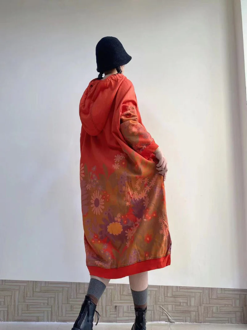 All Of Me Floral Print Hooded Sweater Midi Dress - Image 9