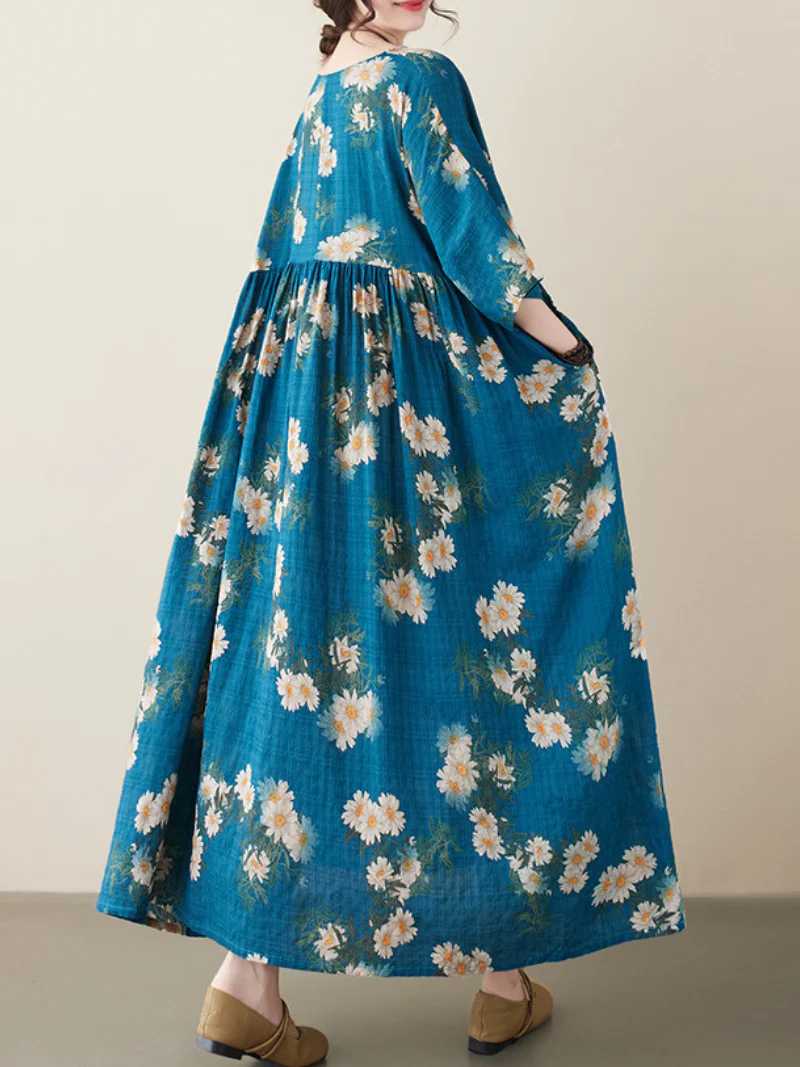 All You Need Cotton Round Neck Floral Smock Dress - Image 4