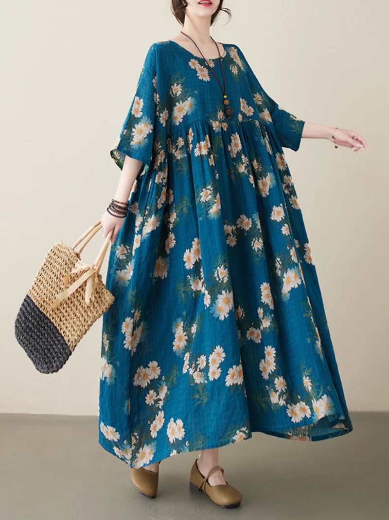 All You Need Cotton Round Neck Floral Smock Dress - Image 5