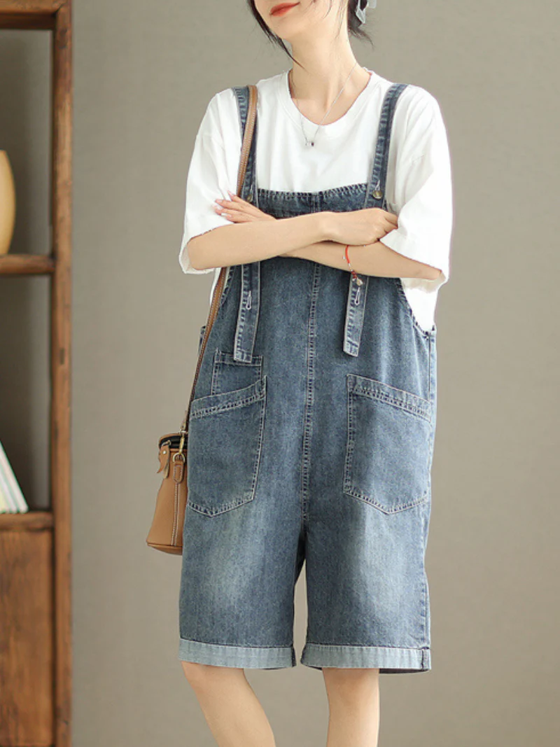 All You Need Denim High Waist Short Dungarees - Image 2