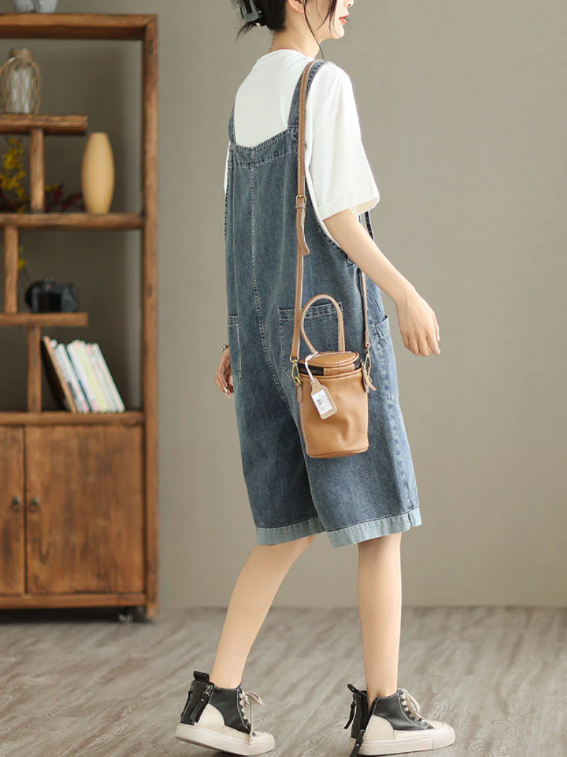 All You Need Denim High Waist Short Dungarees - Image 3
