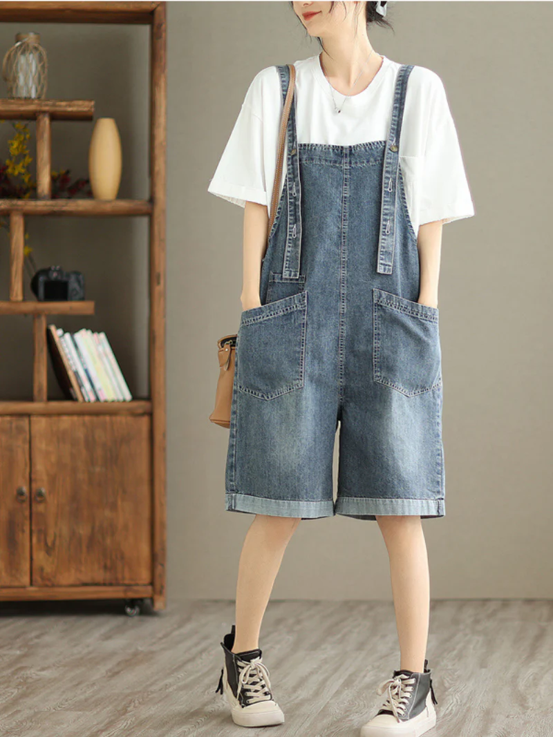 All You Need Denim High Waist Short Dungarees - Image 4