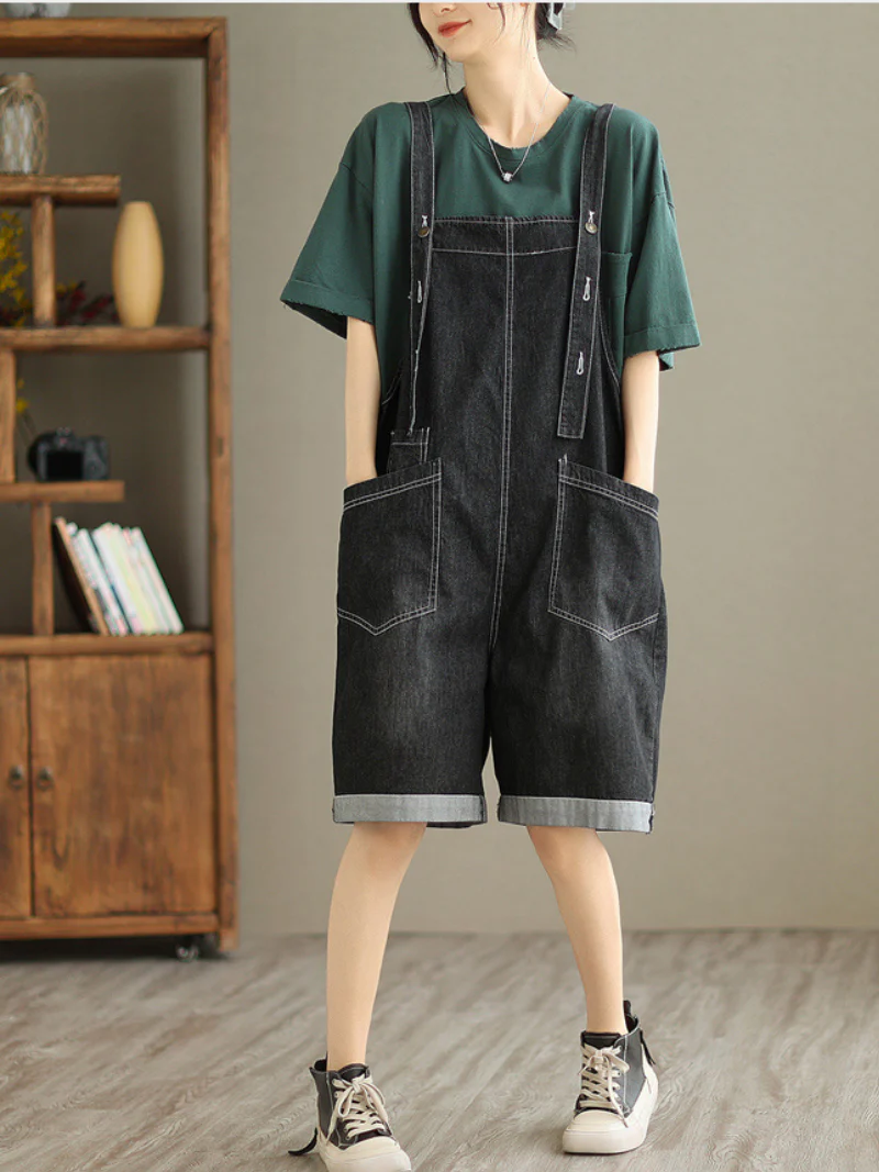 All You Need Denim High Waist Short Dungarees - Image 5