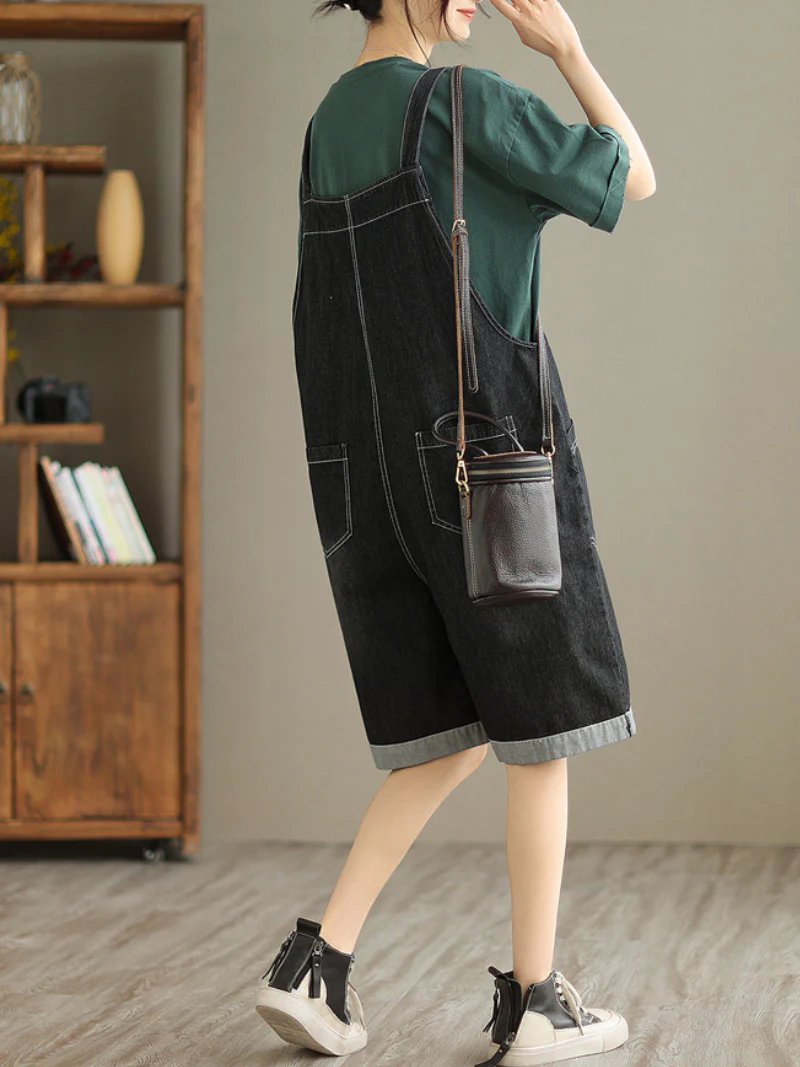All You Need Denim High Waist Short Dungarees - Image 6