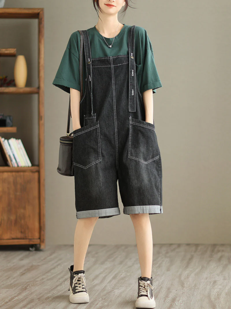 All You Need Denim High Waist Short Dungarees - Image 7