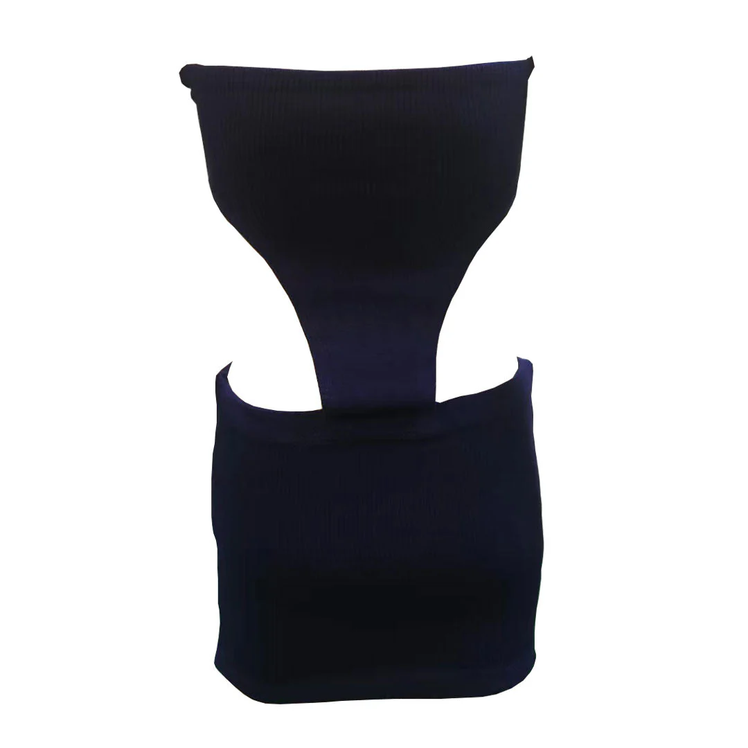 Alluring Rib Knit Cut Out Bodycon Strapless Mini Dress - Navy Blue - Image 4