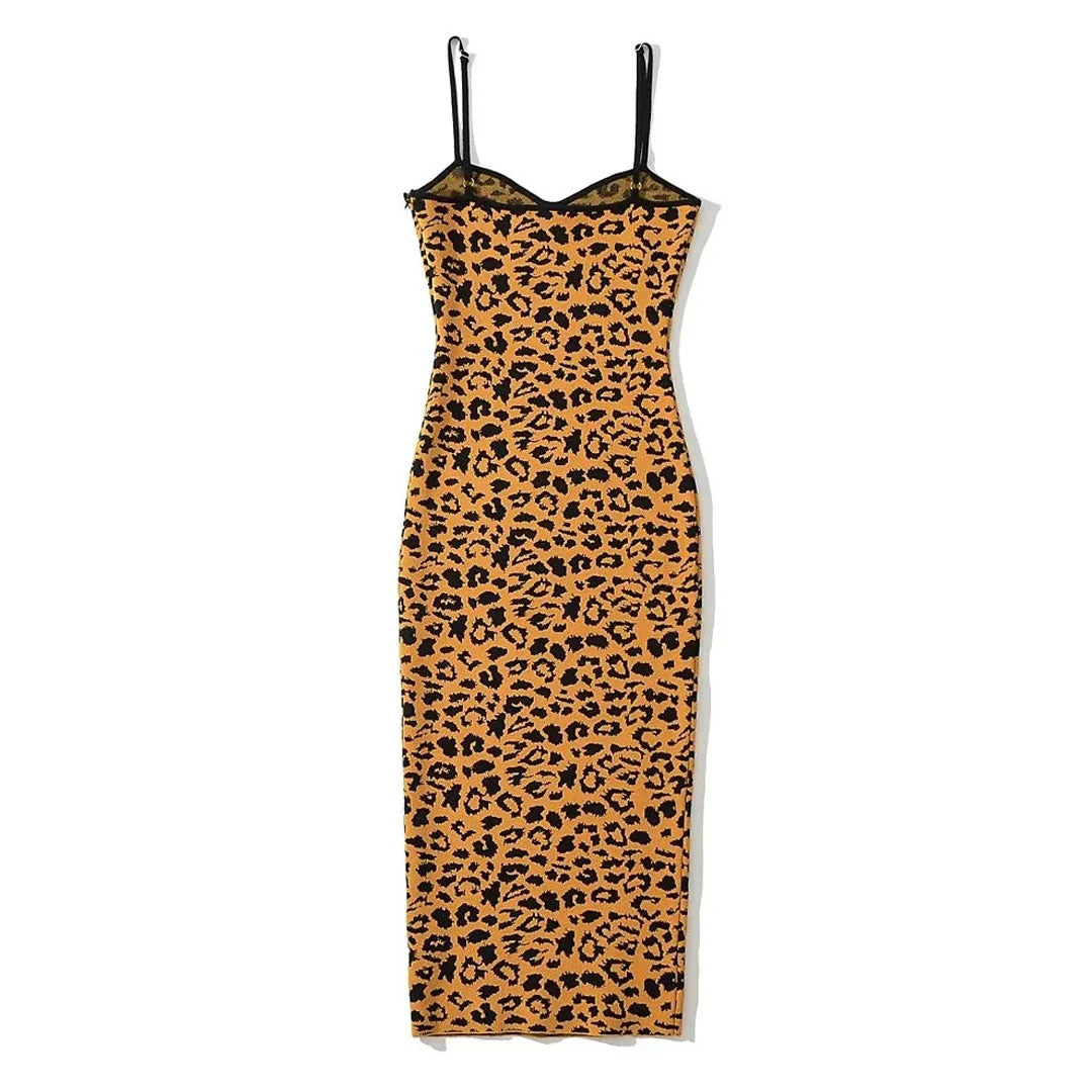 Alluring Sleeveless Bodycon Leopard Sweater Midi Dress - Leopard - Image 4