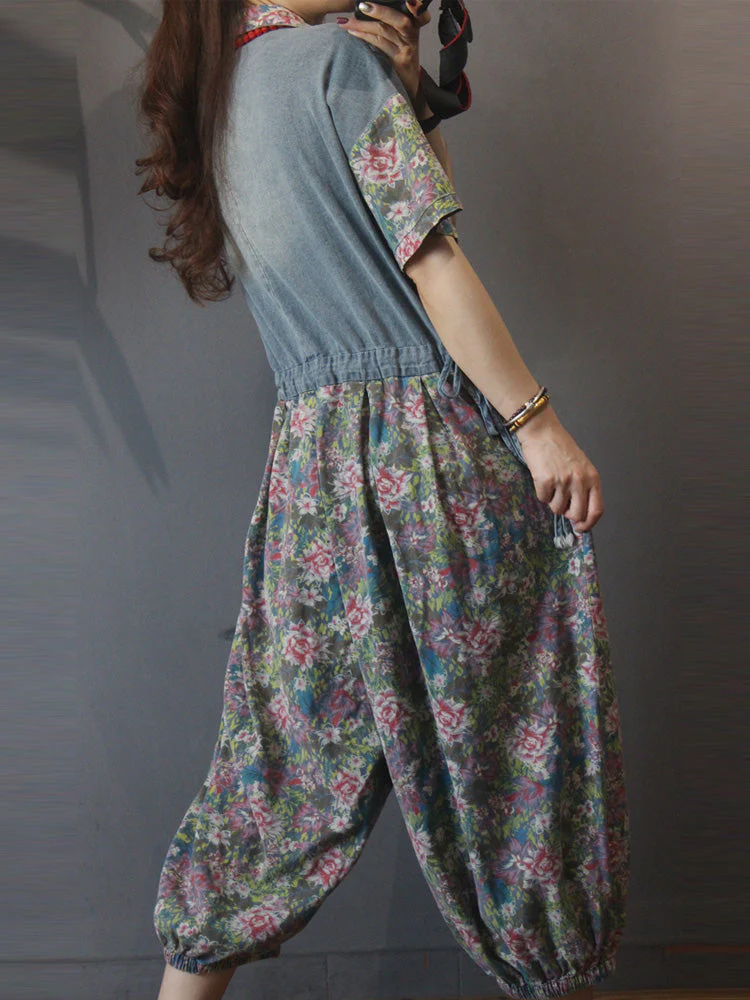 Always Forever Floral Print Denim Overall Jumpsuit - Image 2