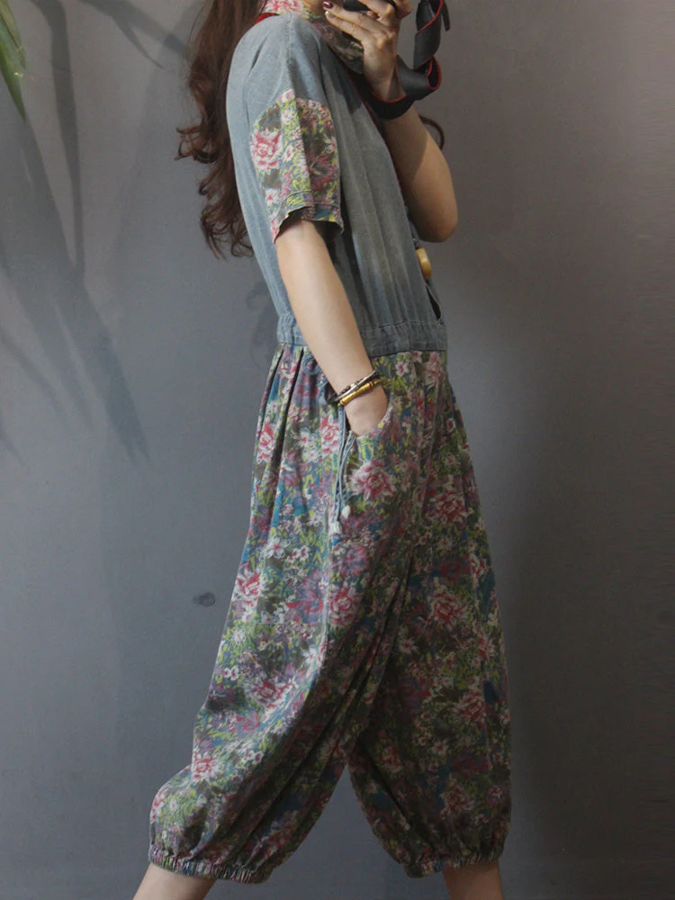 Always Forever Floral Print Denim Overall Jumpsuit - Image 3