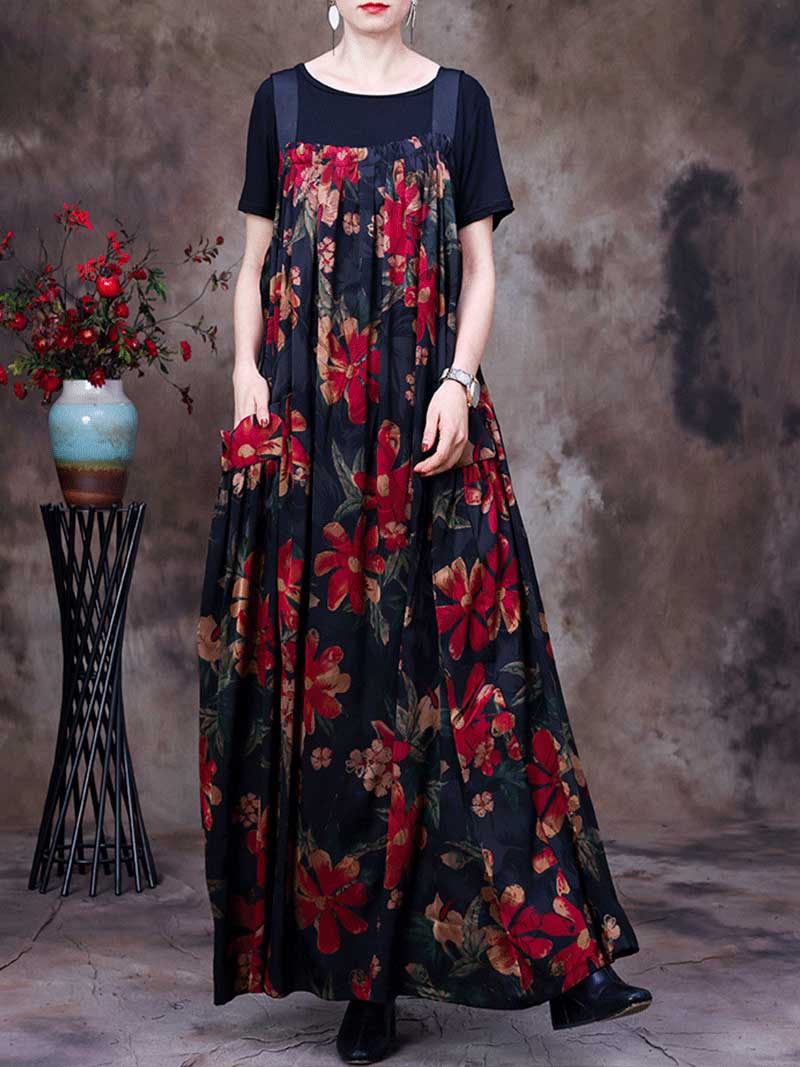 Always Glowing Printed  Pleated Pocket Maxi Salopette Dress - Image 2